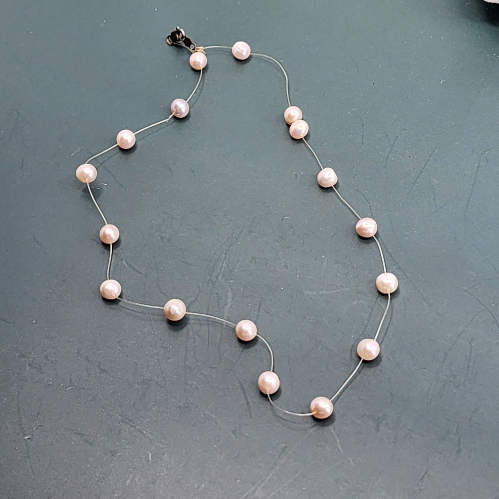 Sterling Silver 925 Pink Freshwater Pearl Illusion Necklace Vintage Minimalist